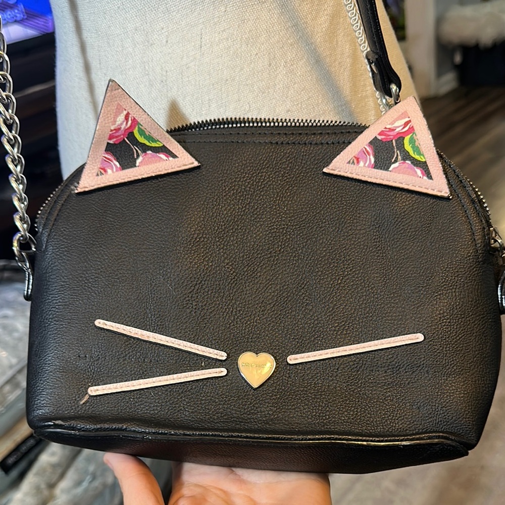 Betsey Johnson Black Cat Ear Floral Crossbody Bag Whimsigoth Dainty Goth